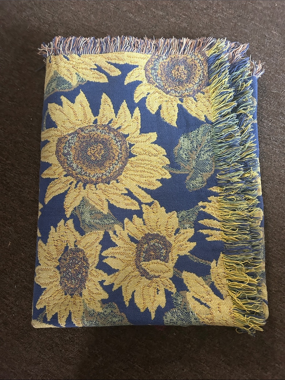 Vibrant Sunflower Woven Tapestry Throw Blanket Bright Yellow Rich Blue 48"x70"